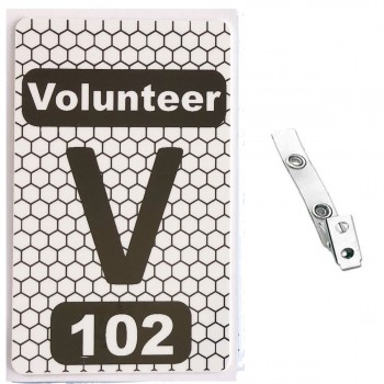 Custom Numbered White PVC 2 Panel Hex Badge with Clear Vinyl 2 Hole Strap Clip - 50 Pcs Pack